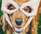 Golden Retriewer with Human Finger Glasses